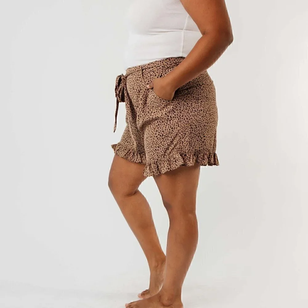 Mittoshop Taupe Leopard Ruffled Shorts Tied Waist - Picture 2 of 4